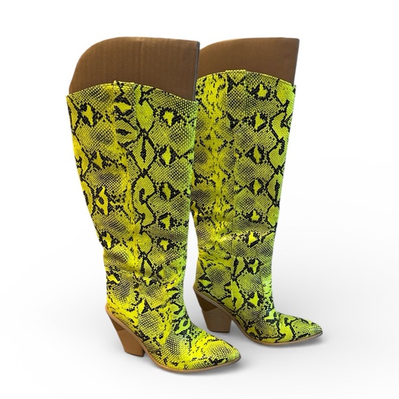 Shoes - Neon Snake Print Knee-High Boots